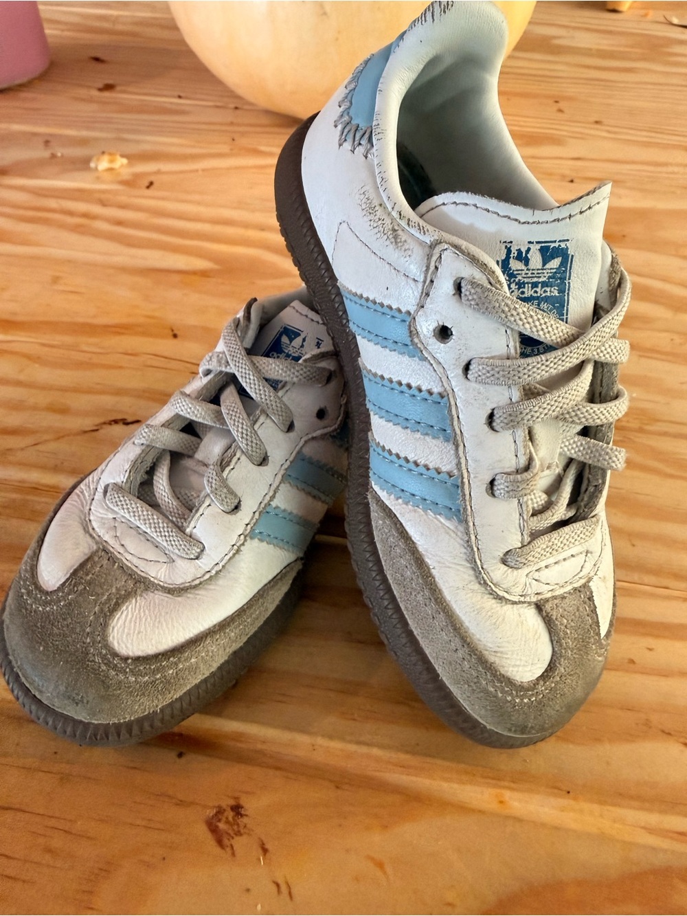 adidas Kids White & Light Blue Striped Sneakers